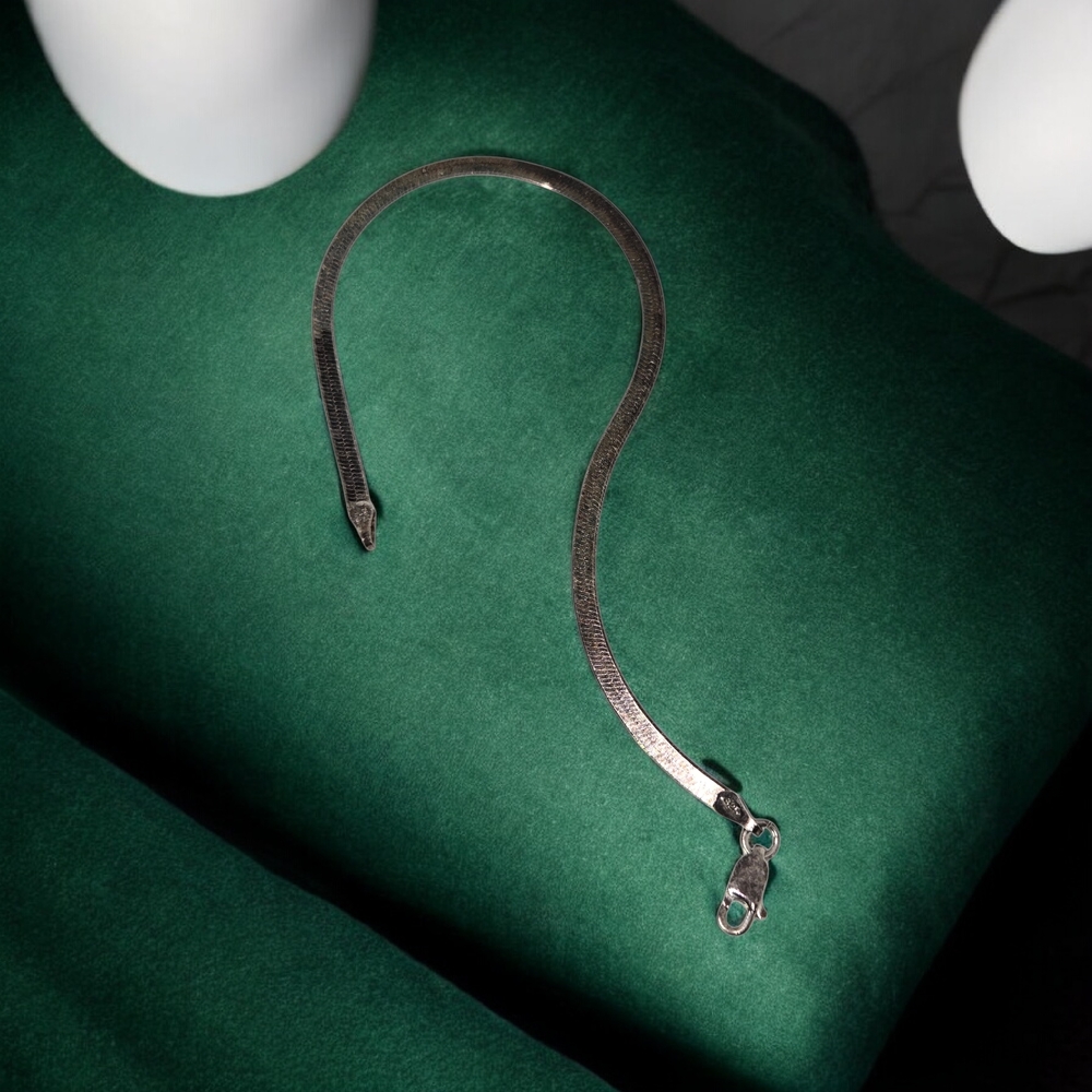 Vintage Elegant 925 Sterling Silver Bracelet Flat Snake Chain Everyday Minimal